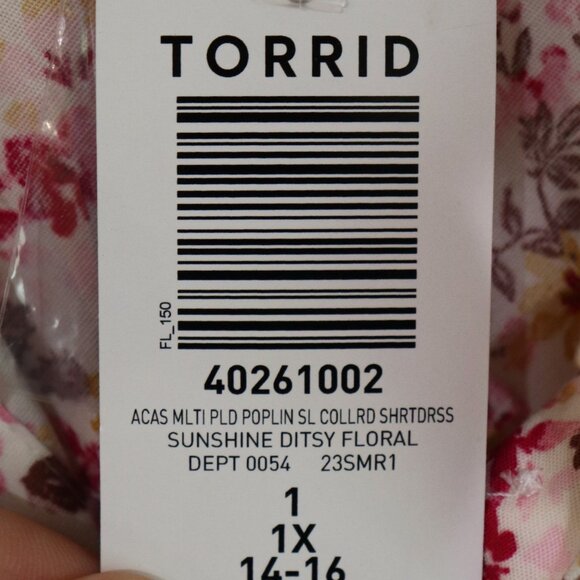 Torrid Poplin Collared Shirt Dress Sunshine Ditsy Floral Size 1X (14-16) NWT - Picture 6 of 6